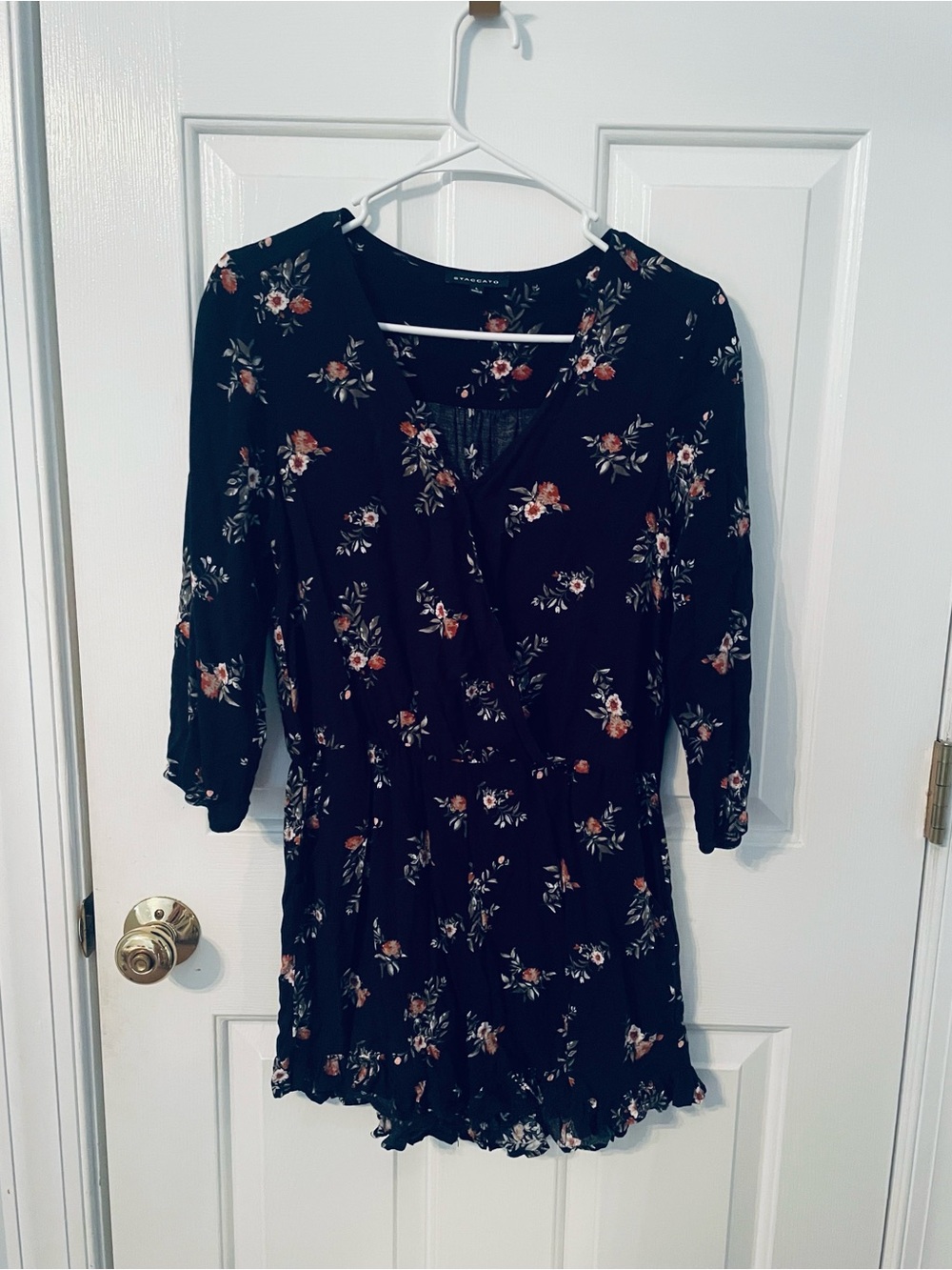Staccato Black Floral Romper with Rust and Cream Flowers